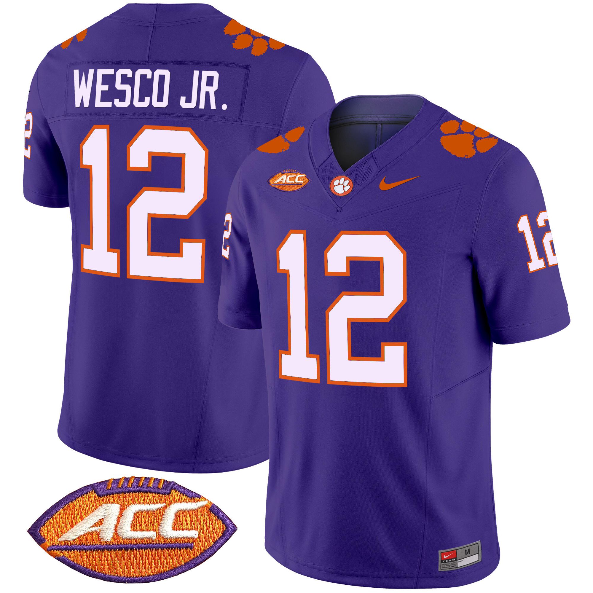 Men Clemson Tigers #12 Wesco jr Purple 2024 Nike Vapor Limited NCAA Jersey